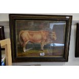 Framed Oil Painting Bovine Study of a Bull in a Country Landscape