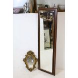 Wooden Framed Tall Rectangular Mirror, 133cms x 41cms together with a Small Gilt Plaster Scrolling
