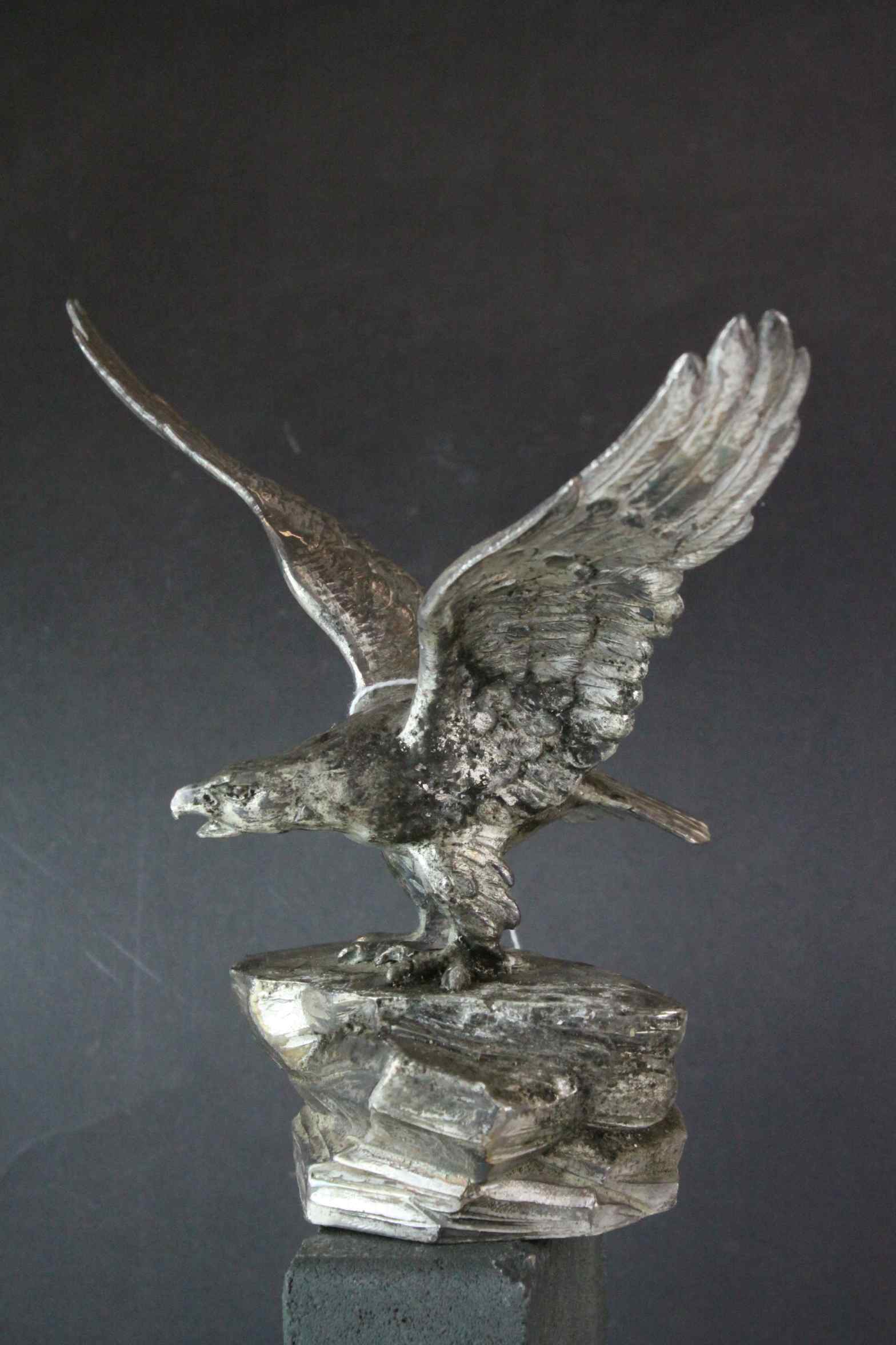 Sculpture of a Silver Plated Eagle on a Rock - Image 3 of 6