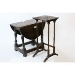 Small Oak Joint Table with Drop-Flap Swivel Top, 50cms long x 45cms high together with a Carved