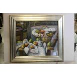 P Robbins Large oil painting still life mounted in a contemporary frame 50 x 60 cm.