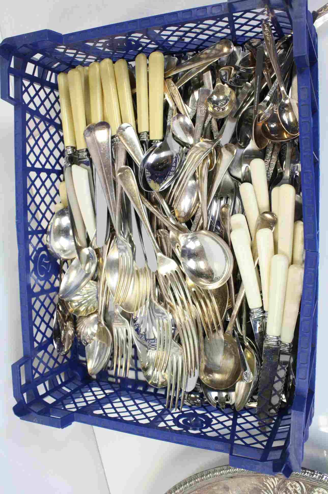 Box of Silver Plated Cutlery and a Circular Tray - Image 2 of 4