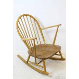 Ercol Pale Elm Seated Hoop and Stick Back Rocking Chair