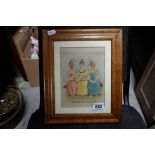 19th century Watercolour Humorous Portrait of Three Ladies and a Lawson Wood Print Cartoon (2)