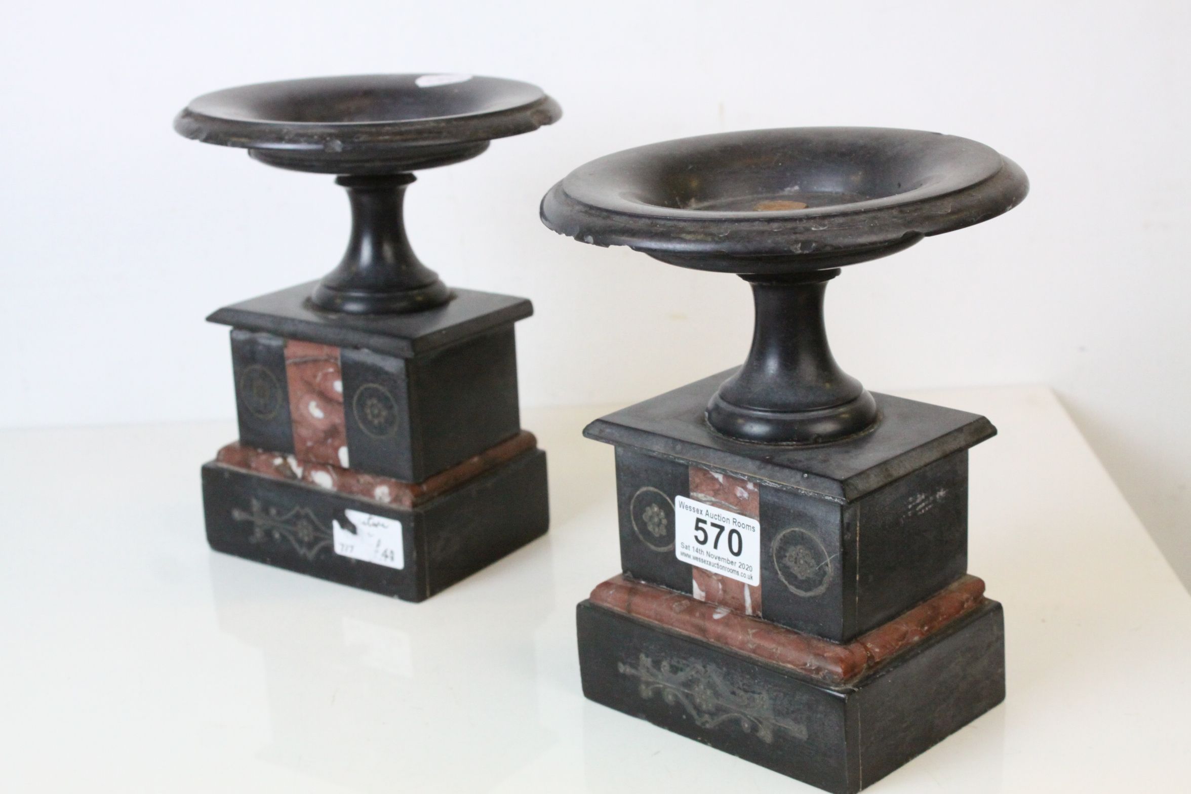 Pair of Slate and Marble Garnitures