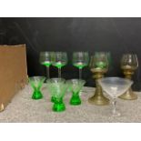Collection of Drinking Glasses including Coloured Hock Glasses, Cahampagne Coups, etc