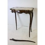 French Walnut Table, with marble inset shaped top and gilt metal mounts, raised on slender