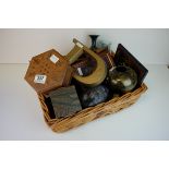 Indian Hexagonal Box, Model of a Canoe, 19th century Embossed Brass Plaque and other interesting