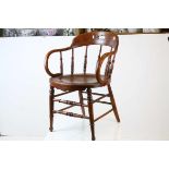 Late 19th / Early 20th century Oak Spindle Back Tub / Office Chair, with red leather covered seat,