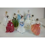 Eight Royal Doulton Figurines - Enchantment HN2178, Denise, My love, Fair Lady (Coral Pink),