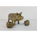 Brass Mother Sow Pig and Two Piglets