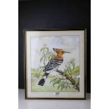J B Duggan 20th century watercolour of a Hoopoe bird signed and titled in pencil to mount, 32 x 28