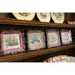 Four 19th century Sunderland Pink Lustre Wall Plaques including Two with Transfer Print Ships ' La