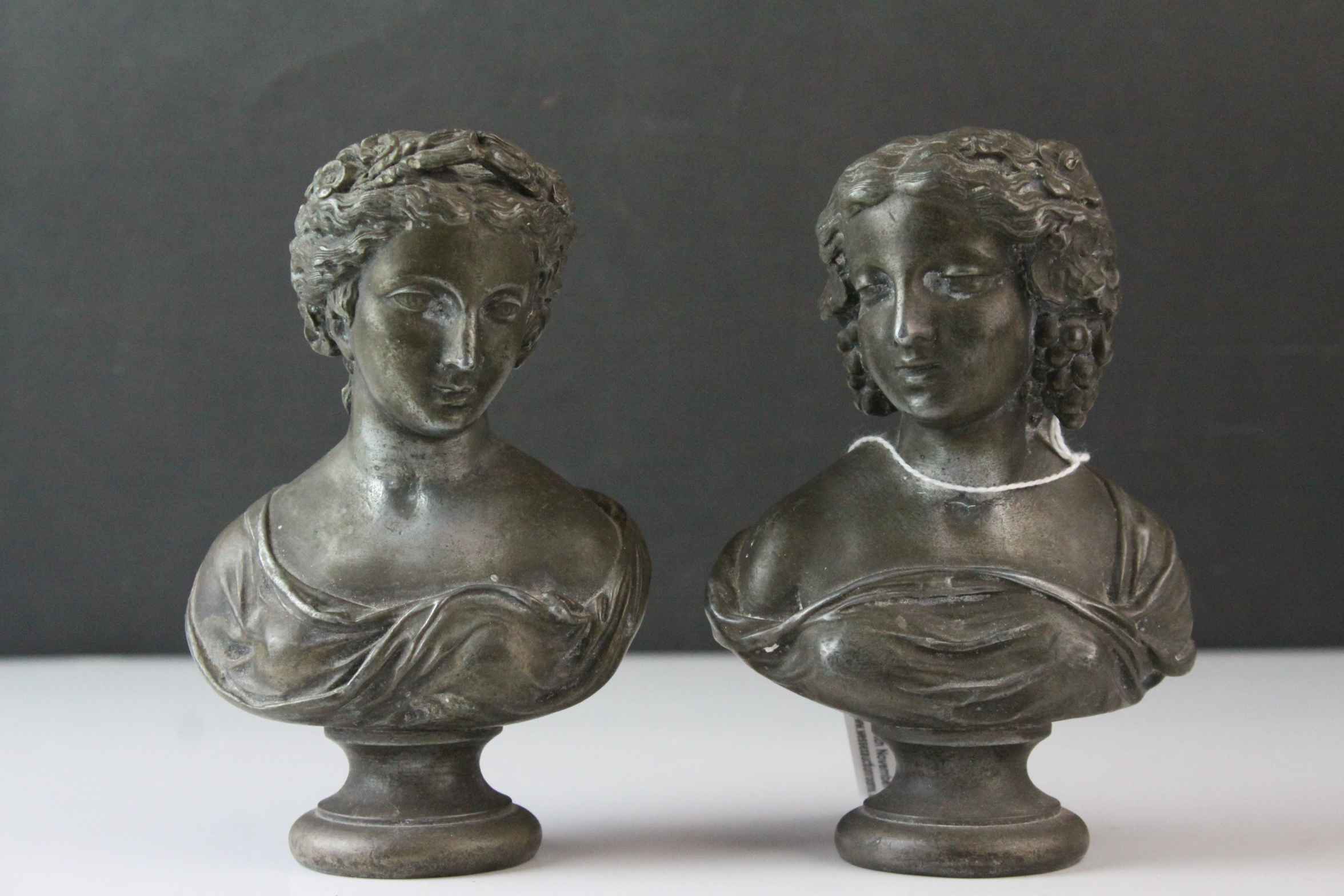 Two 19th century Spelter Busts of Classical Ladies, 14cms high