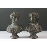 Two 19th century Spelter Busts of Classical Ladies, 14cms high