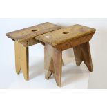 Two 19th / Early 20th century Rustic Pine Stools, 42cms long x 37cms high