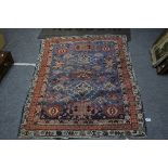 Eastern Blue and Orange Ground Wool Rug with geometric design, 153cms x 109cms