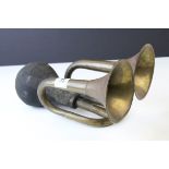 Vintage Double Brass Car Horn, 27cms long