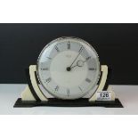 Classic Art Deco Smiths 8 day Mantle Clock, the circular face held on a Brown and Cream Bakelite
