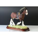 Border Fine Arts Sculpture ' Champions of Champions Clydesdale Stallion ' on Wooden Plinth,