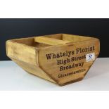 Wooden Trug marked to sides ' Whatelys Florist, Broadway', 25cms long