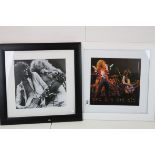 Two framed and glazed photographic images of Jimmy Page and Robert Plant.