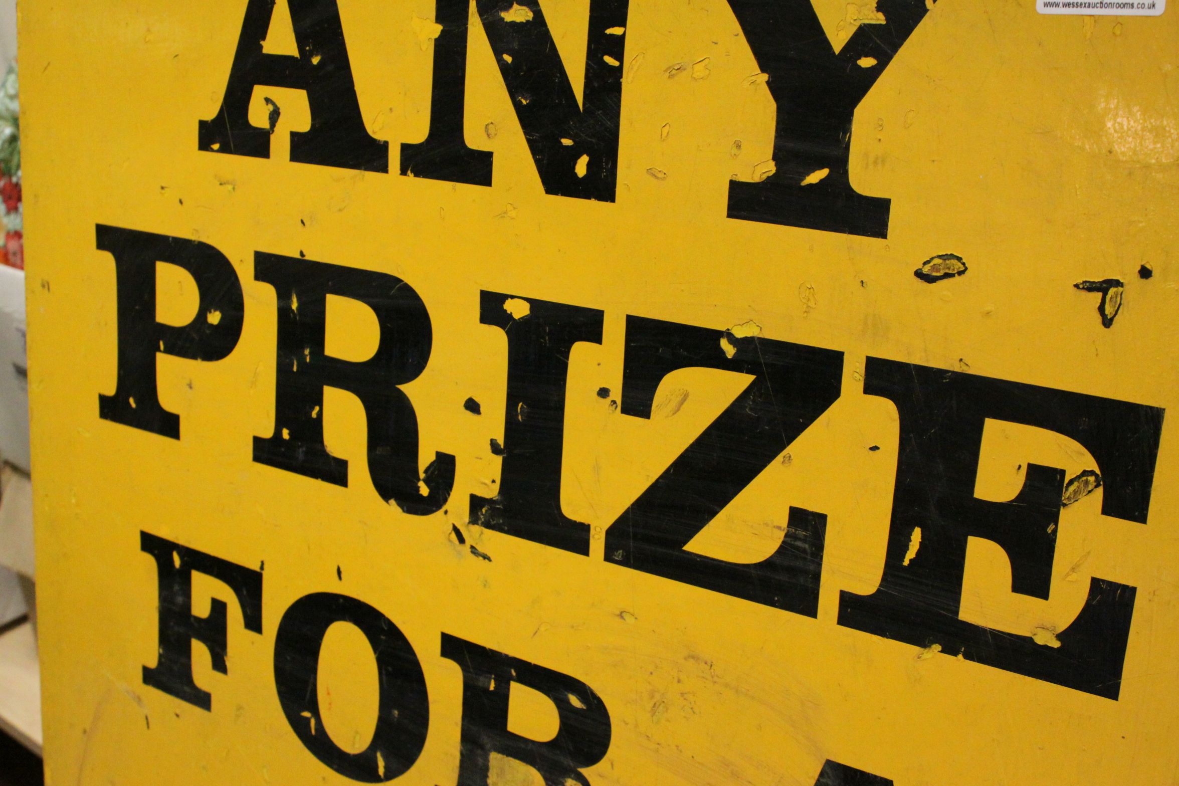 Three Mid 20th century Wooden Painted Fairground Signs including ' Any Prize for a Win', ' One set - Image 3 of 5