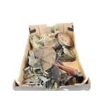 Tray of Mixed Metalware including Fox Mask Door Knocker, Copper Match Holder, Letter Coat Hooks,