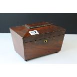 Regency Mahogany Sarcophagus two compartment Tea Caddy, 22cms long