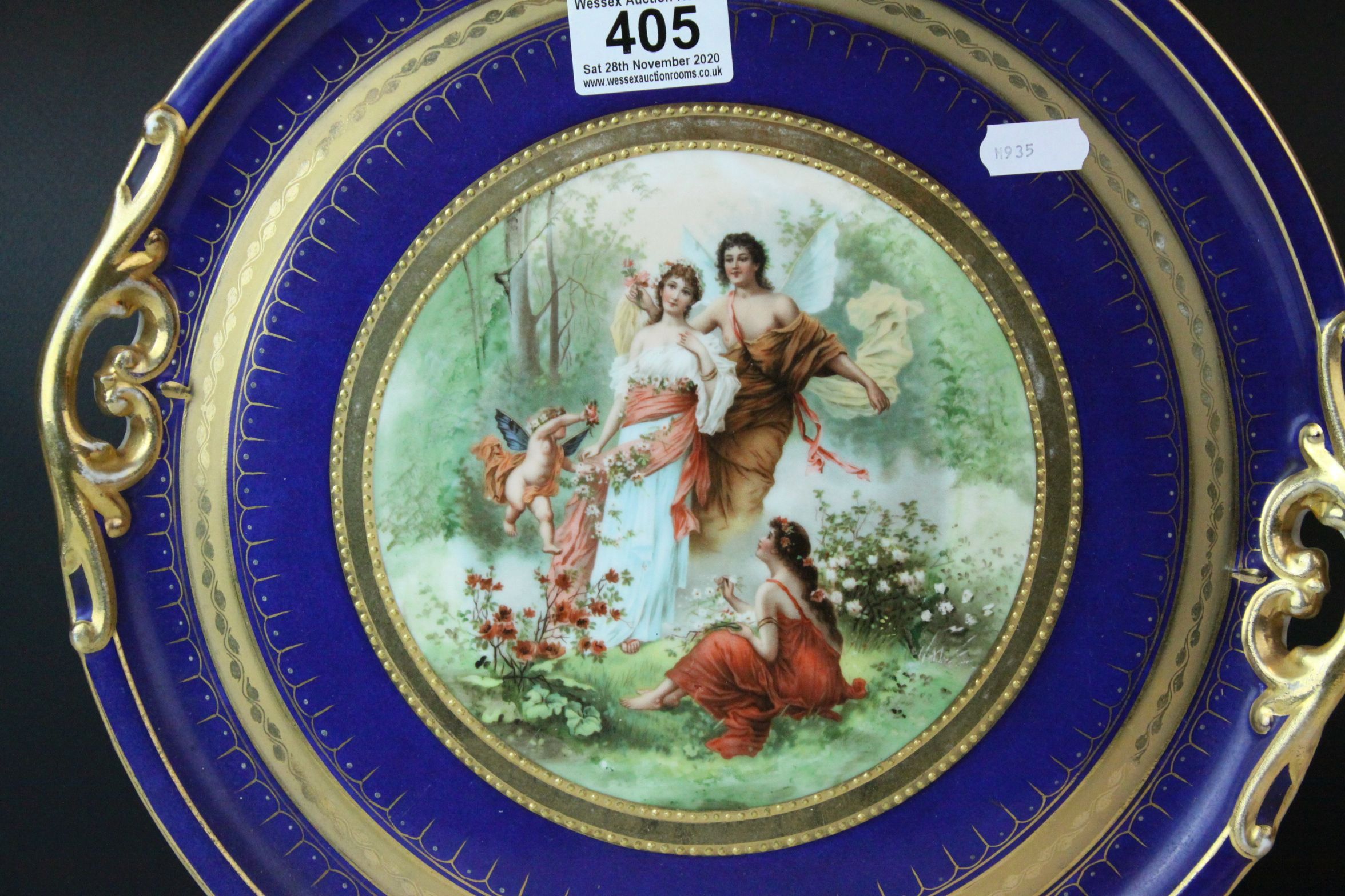 Vienna Style Twin Handled Cabinet Plate, comprising a central panel depicting figures and fairies in - Image 2 of 7