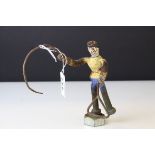 A novelty metal sculpture of a Circus trainer with whip constructed from Engineering items.