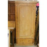 19th century Pine Hall Cupboard / Wardrobe, the single panel door opening to reveal hanging hooks,