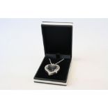 Silver and CZ Pendant Heart Shaped Locket, cased
