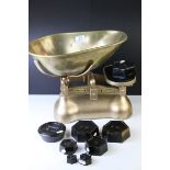 W & T Avery Set of Cast Iron Scales with Brass Pan (re-painted gold) together with Avery 4lb