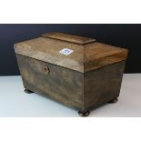 Regency Mahogany Sarcophagus Tea Caddy with two compartments and central space for mixing bowl,