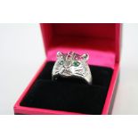 Unusual Silver Cat Ring set with semi-precious stones