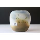 Finnish Ceramic . Bjarmia Kuusamo ' Pillow Vase with Fir Tree decoration, 17cms high