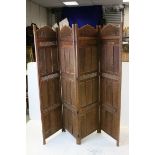 Indian Hardwood Ornately Pierced and Carved Four Fold Screen, each section 184cms x 51cms