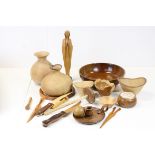 A quantity of treen items to include bowls ,figure etc.