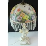 Academy Collection Ornate Table Lamp adorned with Cherubs and Flowered Glass Shade