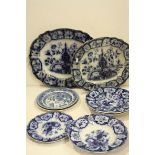 A quantity of 19th century blue and white plates Floral Vase pattern factory mark impressed crown