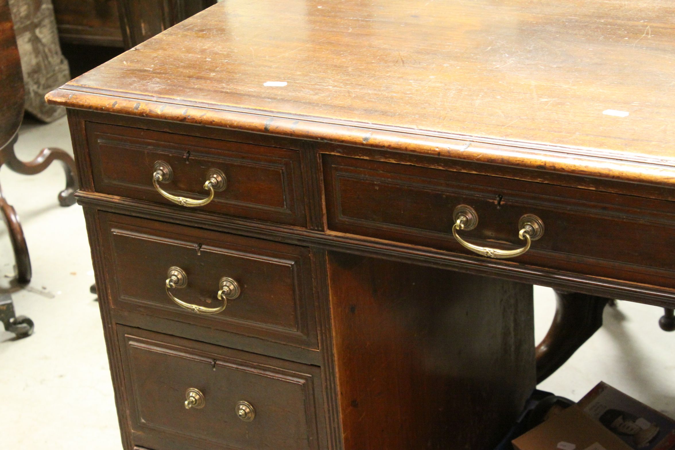 Victorian Mahogany Twin Pedestal Desk, with an arrangement of nine drawers, raised on plinth - Image 3 of 6