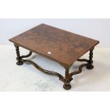 George I Style Walnut and Oak Coffee Table raised on barley-twist supports, 84cms long x 35cms high