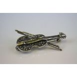 Silver and Marcasite Brooch in the form of a Double Base