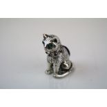 Silver Cat Pin Cushion with Ruby Collar and Emerald Eyes