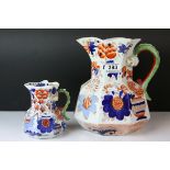 19th century Ironstone Jug of Imari Design with a Mythical Beast Handle, 24cms high together with