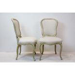 Pair of French Style Painted Chairs with Padded Upholstered Back and Seat