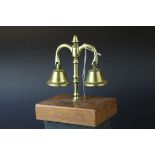 Brass Twin Bell Hotel Lobby Bell on Wooden Base