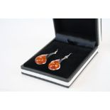 Pair of Silver and Amber style Drop Earrings, cased
