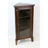 19th century Mahogany Free-standing Corner Cupboard, the frame of the single glazed door with